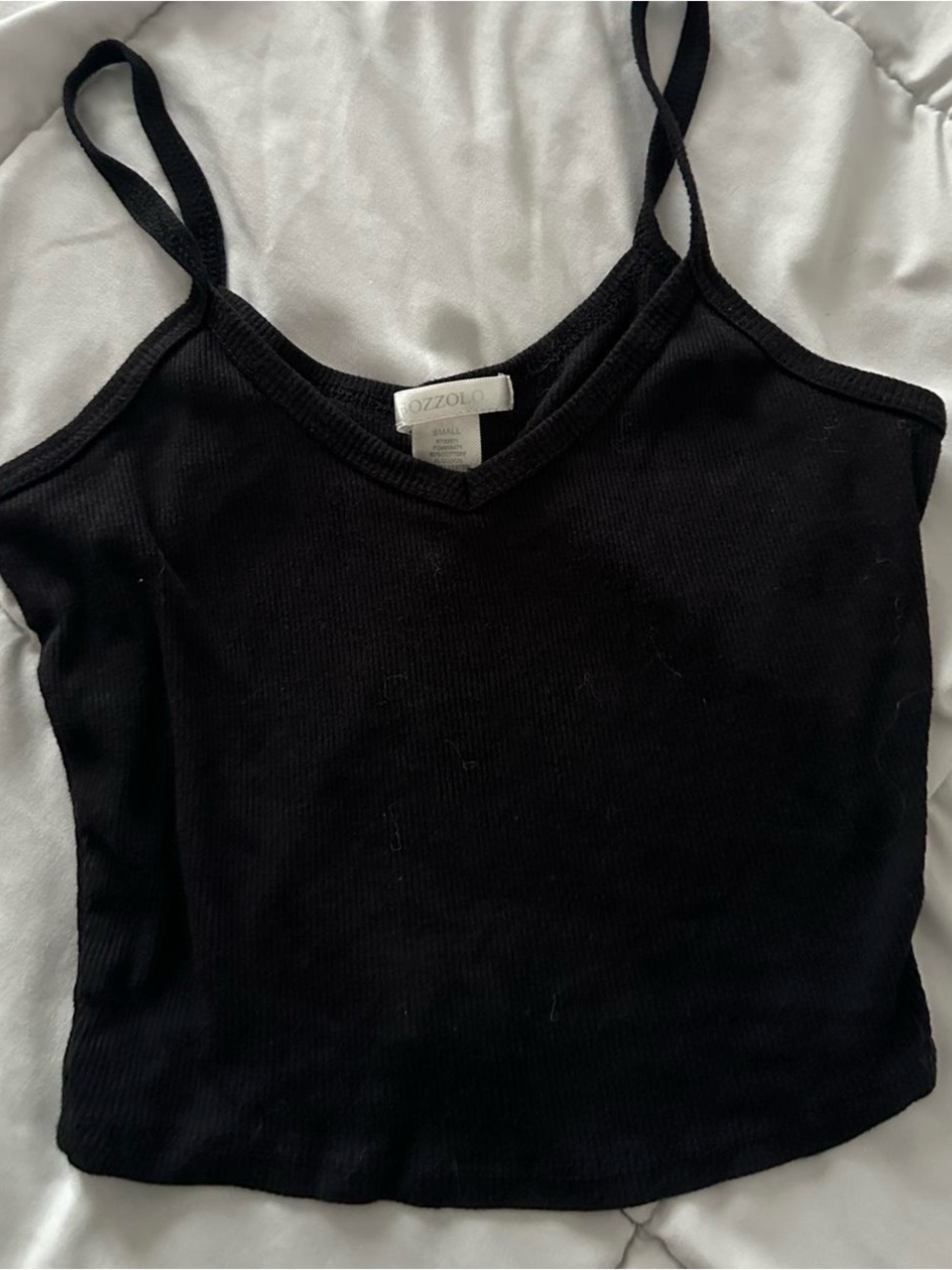 Bozzolo Black Ribbed V-Neck Spaghetti Strap Camisole